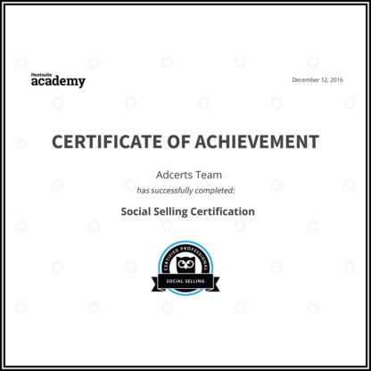Hootsuite Social Selling Certificate of Achievement AdCerts Team